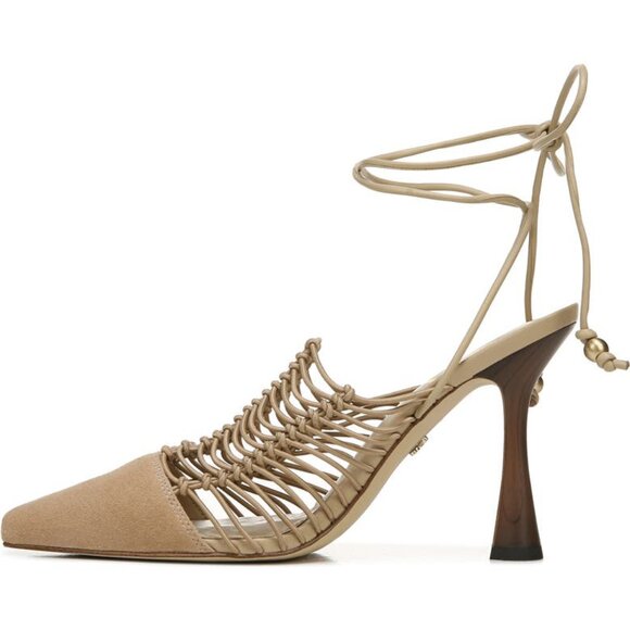 NEW SAM EDELMAN Suede Trinity Ankle Strap Dress Heels Sesame 2J4 - Picture 10 of 11